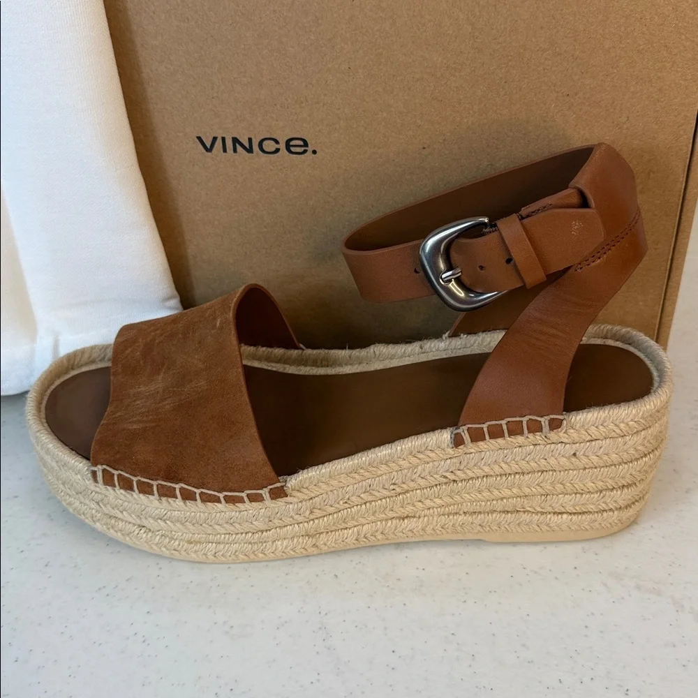 Vince Belisa Ankle Strap Leather/suede Espadrille Platform Wedge Sandal Sz 8